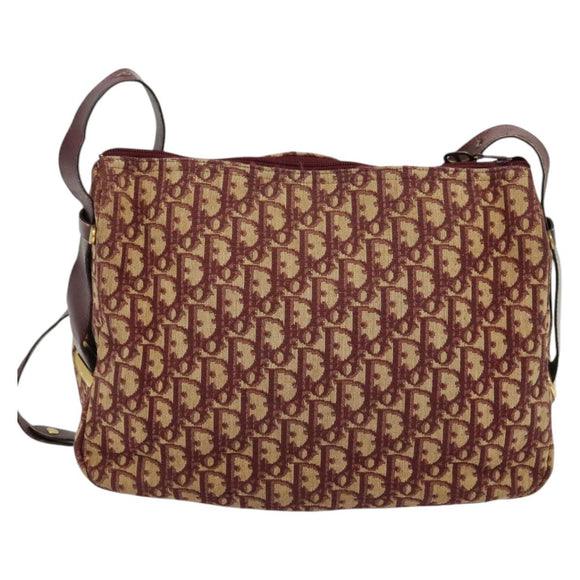 Christian Dior Trotter Canvas Shoulder Bag Red Gold Auth 135614
