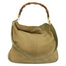 GUCCI Bamboo 2Way Shoulder Bag Suede Beige Gold 001 58 1577 Auth 135624-1