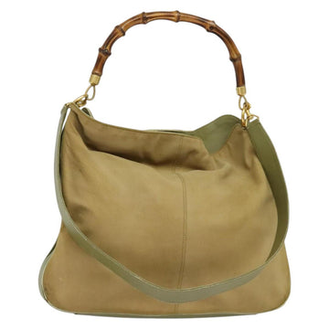 GUCCI Bamboo 2Way Shoulder Bag Suede Beige Gold 001 58 1577 Auth 135624