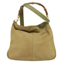 GUCCI Bamboo 2Way Shoulder Bag Suede Beige Gold 001 58 1577 Auth 135624-13