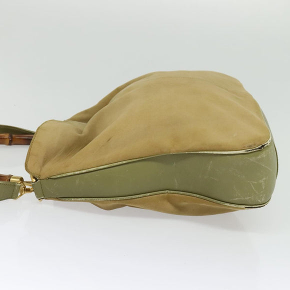 GUCCI Bamboo 2Way Shoulder Bag Suede Beige Gold 001 58 1577 Auth 135624