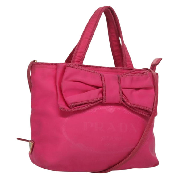 PRADA Hand Bag Nylon 2way Pink Gold Auth 135626