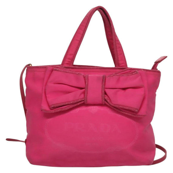 PRADA Hand Bag Nylon 2way Pink Gold Auth 135626