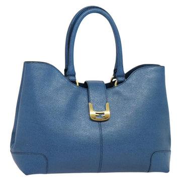 FENDI Tote Bag Leather Blue Gold Auth 135627