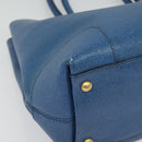 FENDI Tote Bag Leather Blue Gold Auth 135627-9