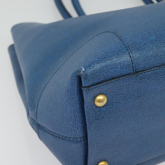 FENDI Tote Bag Leather Blue Gold Auth 135627