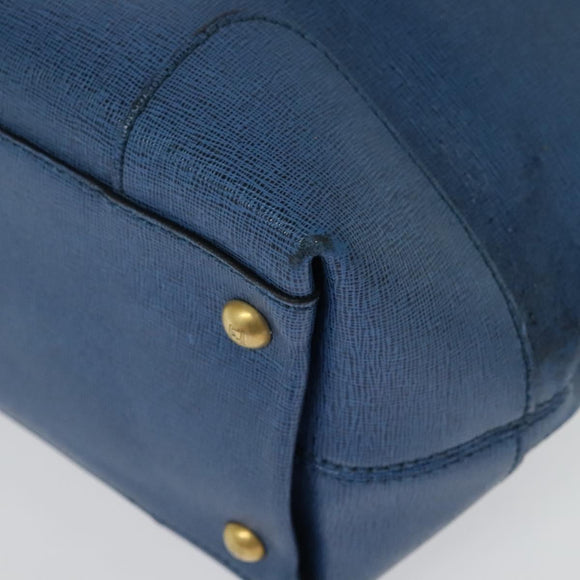 FENDI Tote Bag Leather Blue Gold Auth 135627