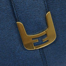 FENDI Tote Bag Leather Blue Gold Auth 135627-17