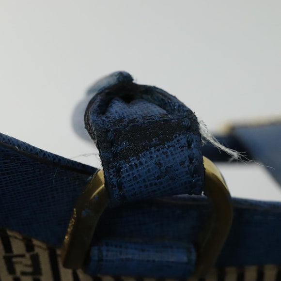 FENDI Tote Bag Leather Blue Gold Auth 135627