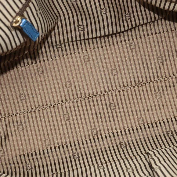 FENDI Tote Bag Leather Blue Gold Auth 135627