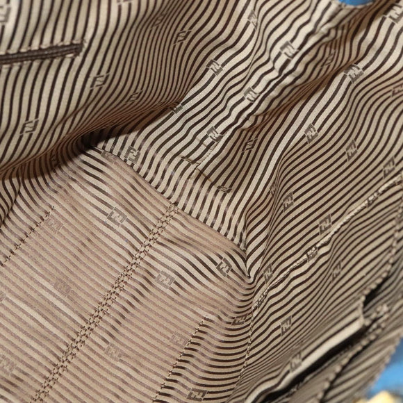 FENDI Tote Bag Leather Blue Gold Auth 135627