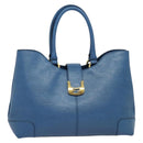 FENDI Tote Bag Leather Blue Gold Auth 135627-13