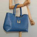 FENDI Tote Bag Leather Blue Gold Auth 135627-22
