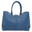 FENDI Tote Bag Leather Blue Gold Auth 135627-2