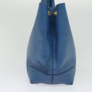 FENDI Tote Bag Leather Blue Gold Auth 135627-3