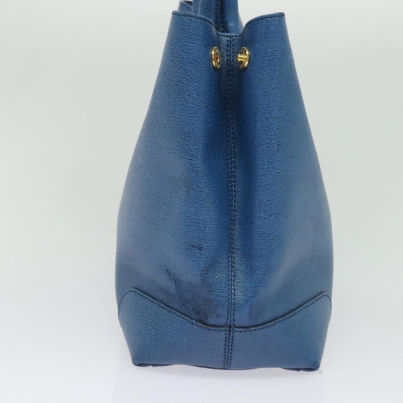 FENDI Tote Bag Leather Blue Gold Auth 135627