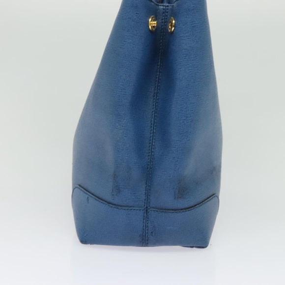 FENDI Tote Bag Leather Blue Gold Auth 135627
