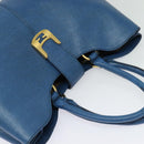 FENDI Tote Bag Leather Blue Gold Auth 135627-6