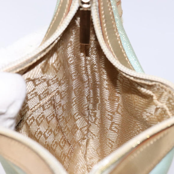 GUCCI Sherry Line Shoulder Bag Canvas Light Blue Gold 005 0814 Auth 135629