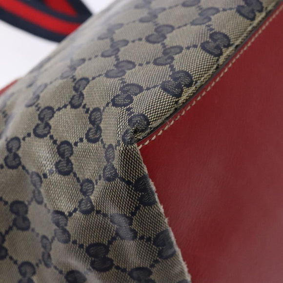 GUCCI GG Crystal Sherry Line Tote Bag Coated Canvas Red Navy 131230 Auth 135630