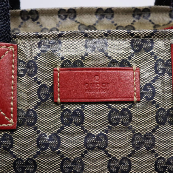 GUCCI GG Crystal Sherry Line Tote Bag Coated Canvas Red Navy 131230 Auth 135630