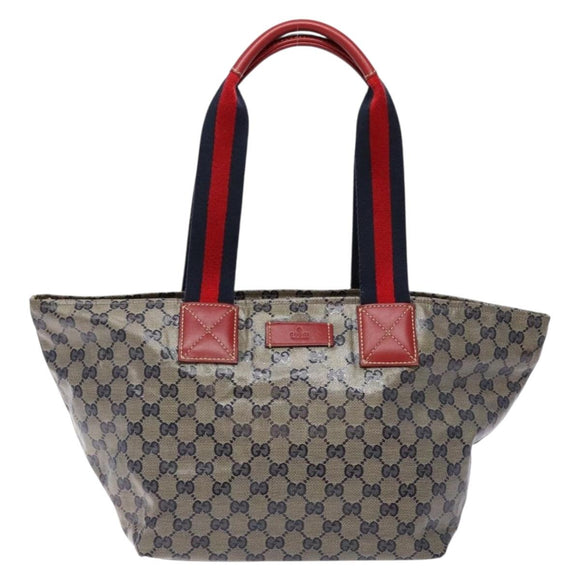 GUCCI GG Crystal Sherry Line Tote Bag Coated Canvas Red Navy 131230 Auth 135630