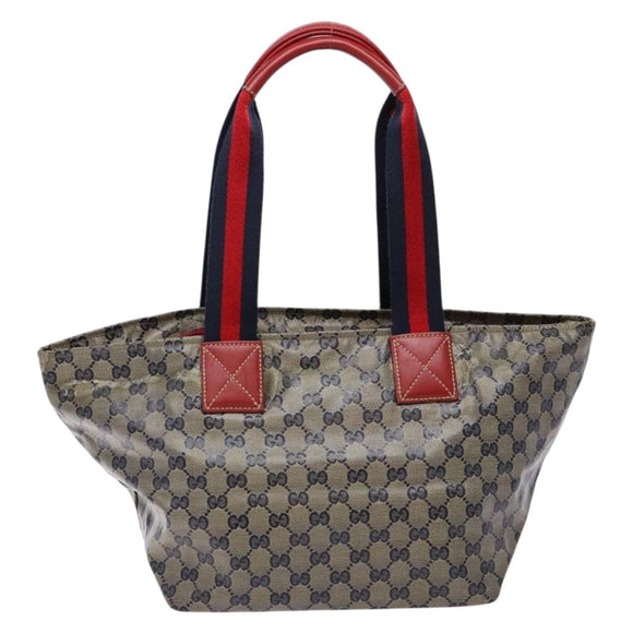 GUCCI GG Crystal Sherry Line Tote Bag Coated Canvas Red Navy 131230 Auth 135630