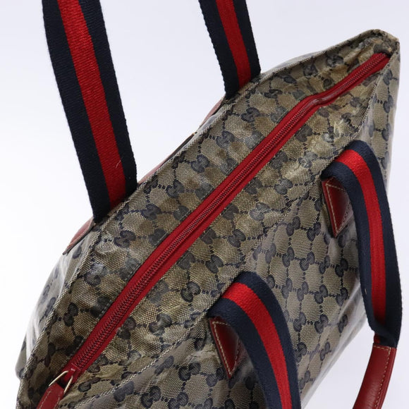 GUCCI GG Crystal Sherry Line Tote Bag Coated Canvas Red Navy 131230 Auth 135630