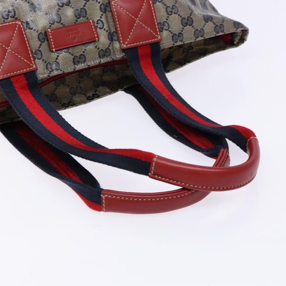 GUCCI GG Crystal Sherry Line Tote Bag Coated Canvas Red Navy 131230 Auth 135630