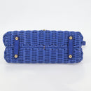Salvatore Ferragamo Gancini Hand Bag Wicker 2way Blue Gold Auth 135631SAV-5