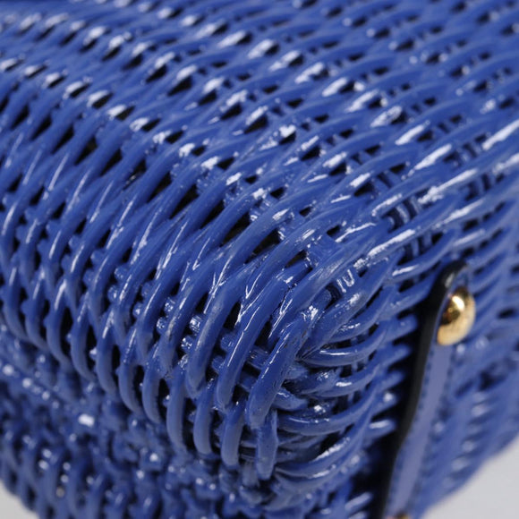 Salvatore Ferragamo Gancini Hand Bag Wicker 2way Blue Gold Auth 135631SAV