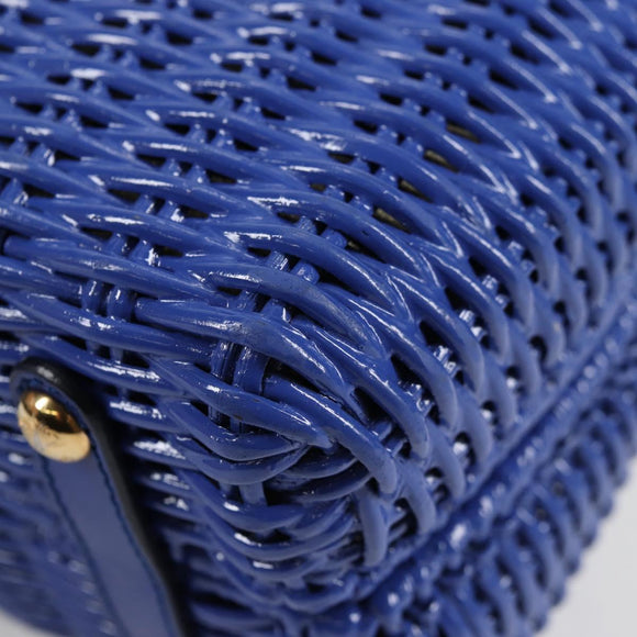 Salvatore Ferragamo Gancini Hand Bag Wicker 2way Blue Gold Auth 135631SAV