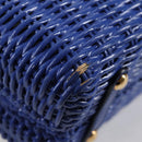 Salvatore Ferragamo Gancini Hand Bag Wicker 2way Blue Gold Auth 135631SAV-9