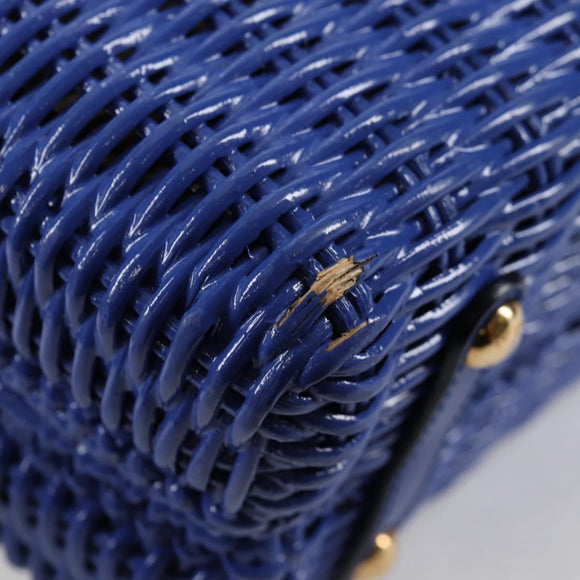 Salvatore Ferragamo Gancini Hand Bag Wicker 2way Blue Gold Auth 135631SAV