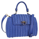 Salvatore Ferragamo Gancini Hand Bag Wicker 2way Blue Gold Auth 135631SAV-1