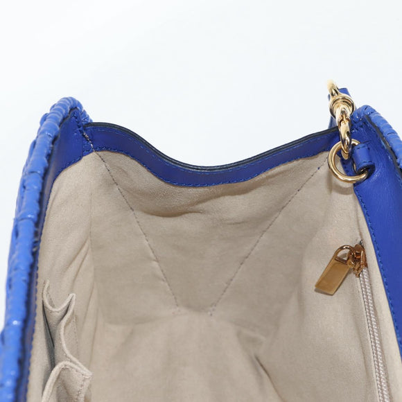 Salvatore Ferragamo Gancini Hand Bag Wicker 2way Blue Gold Auth 135631SAV