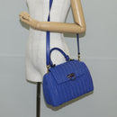Salvatore Ferragamo Gancini Hand Bag Wicker 2way Blue Gold Auth 135631SAV-27
