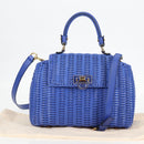 Salvatore Ferragamo Gancini Hand Bag Wicker 2way Blue Gold Auth 135631SAV-12