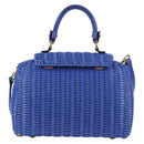 Salvatore Ferragamo Gancini Hand Bag Wicker 2way Blue Gold Auth 135631SAV-2