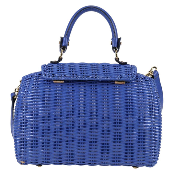 Salvatore Ferragamo Gancini Hand Bag Wicker 2way Blue Gold Auth 135631SAV