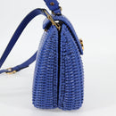 Salvatore Ferragamo Gancini Hand Bag Wicker 2way Blue Gold Auth 135631SAV-3