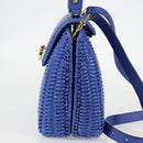Salvatore Ferragamo Gancini Hand Bag Wicker 2way Blue Gold Auth 135631SAV-4