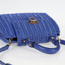 Salvatore Ferragamo Gancini Hand Bag Wicker 2way Blue Gold Auth 135631SAV-14