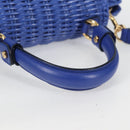 Salvatore Ferragamo Gancini Hand Bag Wicker 2way Blue Gold Auth 135631SAV-6