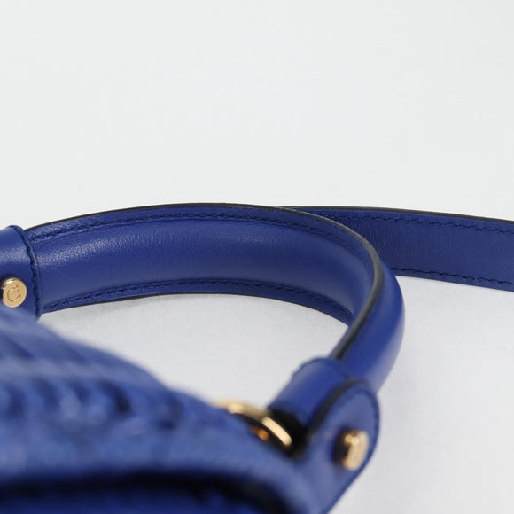 Salvatore Ferragamo Gancini Hand Bag Wicker 2way Blue Gold Auth 135631SAV