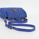 Salvatore Ferragamo Gancini Hand Bag Wicker 2way Blue Gold Auth 135631SAV-7
