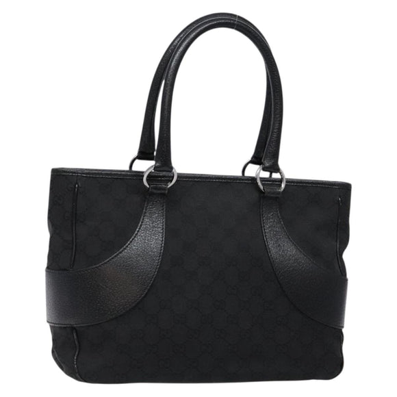 GUCCI GG Canvas Hand Bag Black Silver 113011 Auth 135642