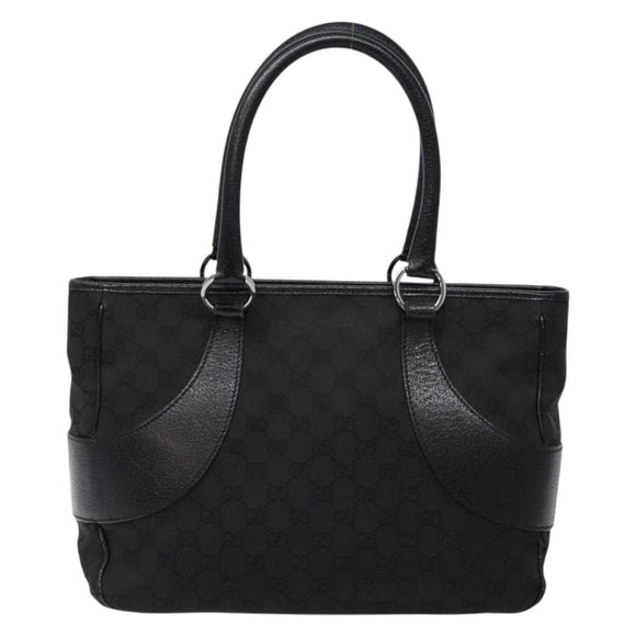 GUCCI GG Canvas Hand Bag Black Silver 113011 Auth 135642