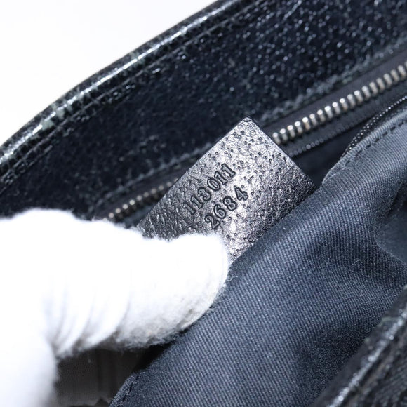GUCCI GG Canvas Hand Bag Black Silver 113011 Auth 135642