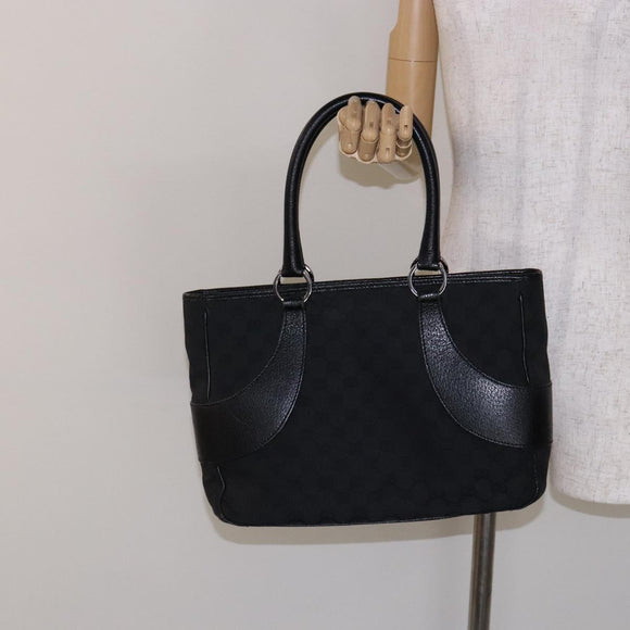 GUCCI GG Canvas Hand Bag Black Silver 113011 Auth 135642